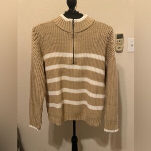 SanctuaryTan and White Striped Sweater. Size Medium. NWOT